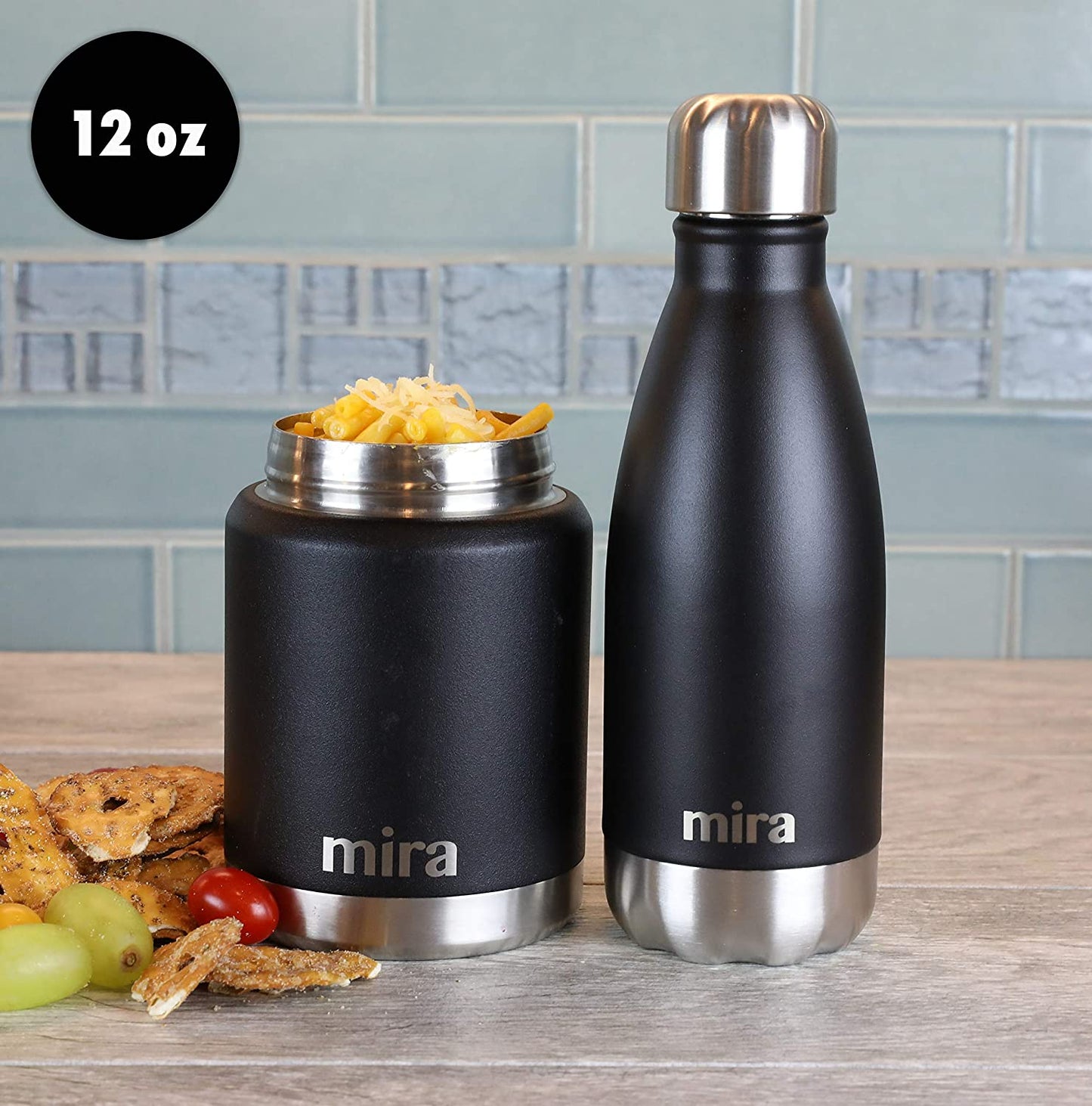 12 Oz Stainless Steel Vacuum Insulated Water Bottle - Double Walled Cola Shape Thermo - 24 Hours Cold, 12 Hours Hot - Reusable Metal Water Bottle - Kids Leak-Proof Sports Flask - Matte Black