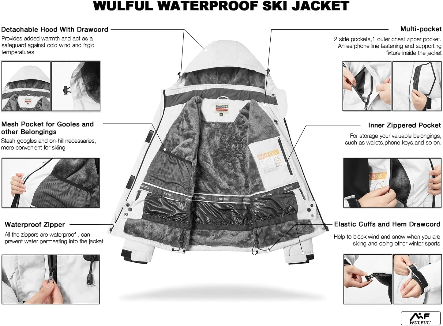 Women’S Waterproof Snow Ski Jacket Mountain Windproof Winter Coat with Detachable Hood