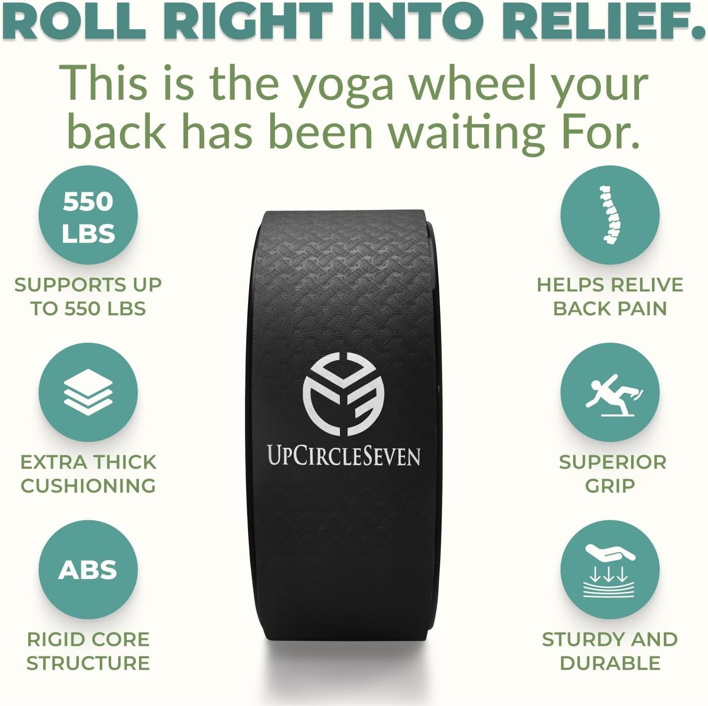 Back Roller & Yoga Wheel - Relieve Lower & Upper Back Pain & Stiffness - Therapeutically Stretch, Mobilize & Decompress Your Spine - Increase Mobility, Flexibility & Alignment